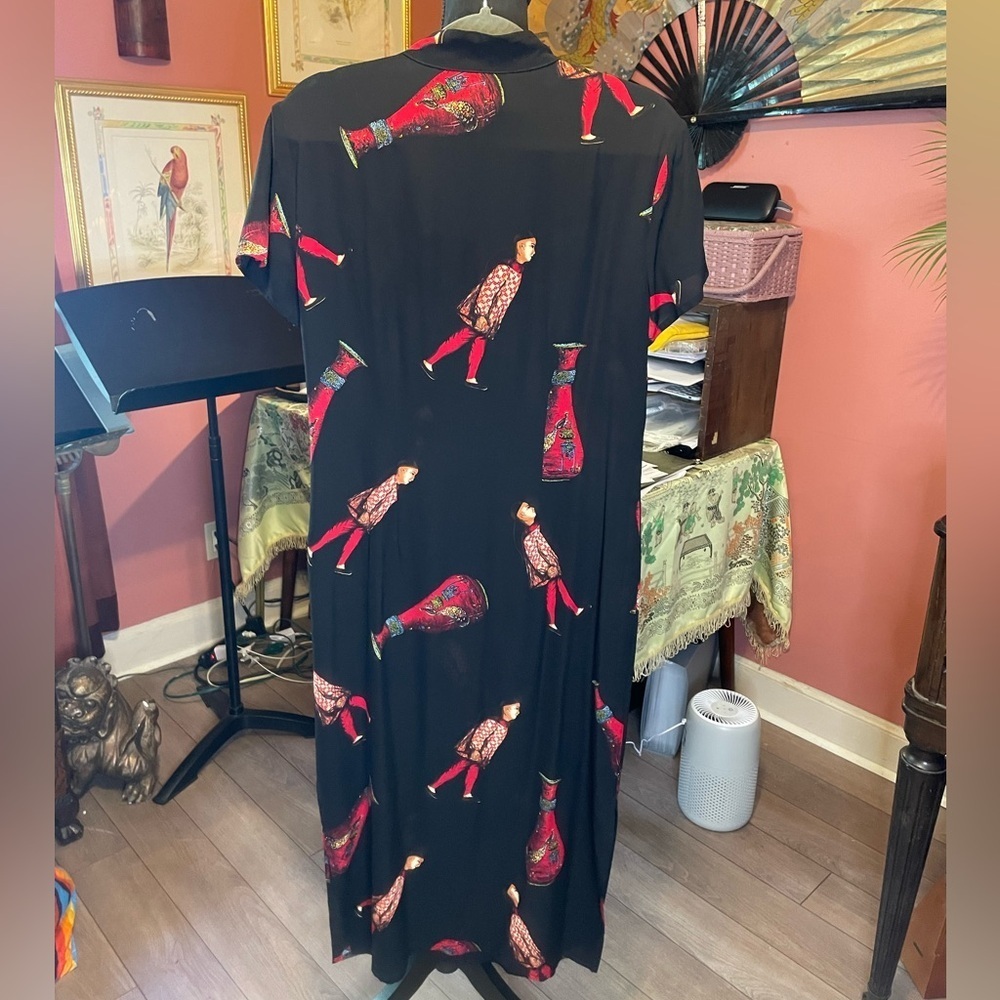 Vintage Y2K harari silk abstract Asian print mandarin collar dress Tag size M. - Picture 2 of 6